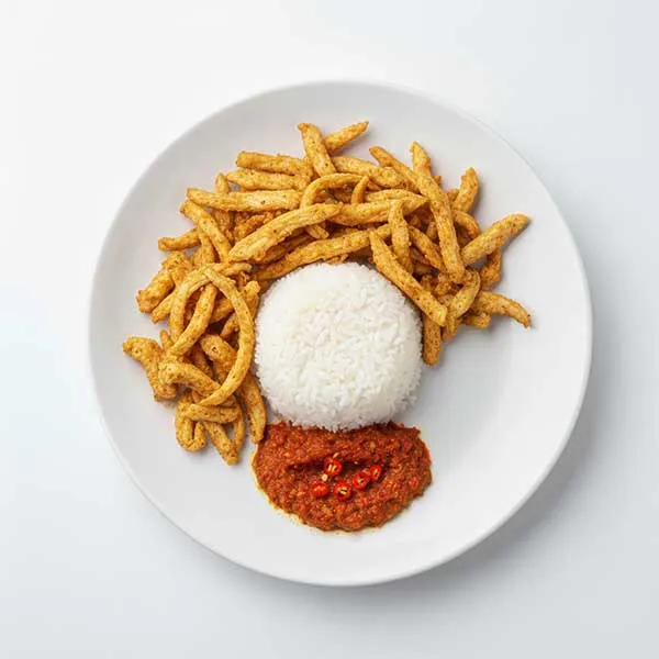 Ayam goreng chicken with jasmine rice and sambal